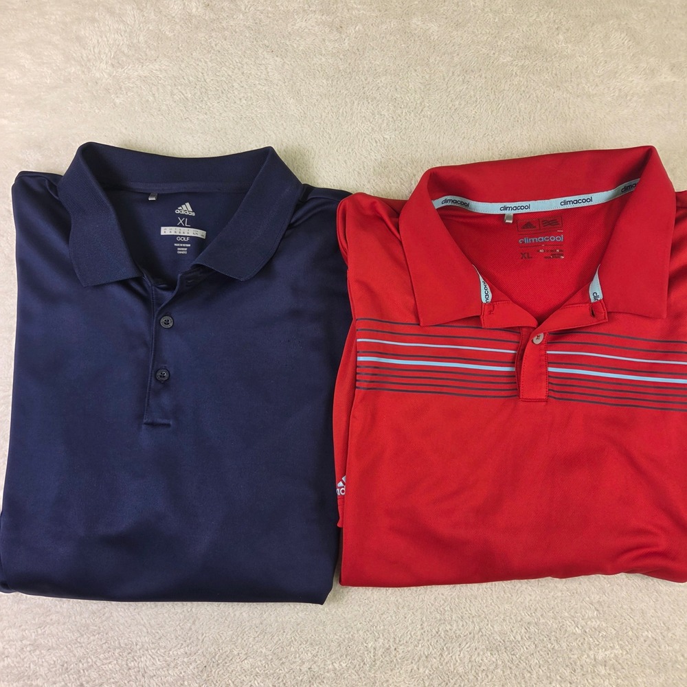 Adidas Mens Golf Polo Shirt Bundle XL Navy Blue Red Climacool Performance Set
